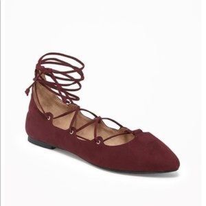 Old Navy Lace Up Pointed Flats Maroon